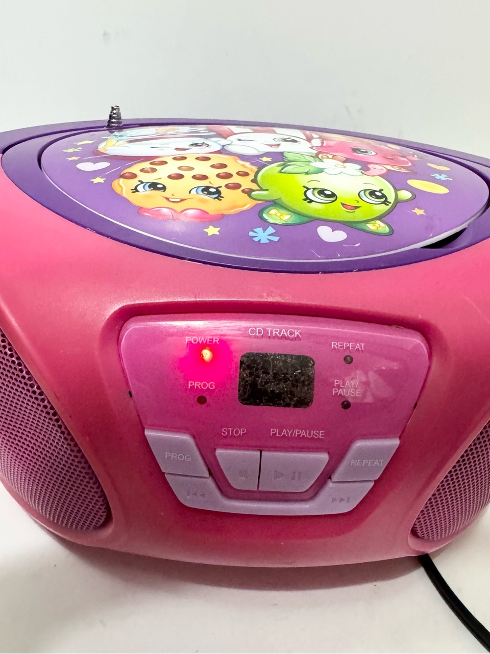 Shopkins Pink and Purple Portable CD Player with Character Lid Works with cord